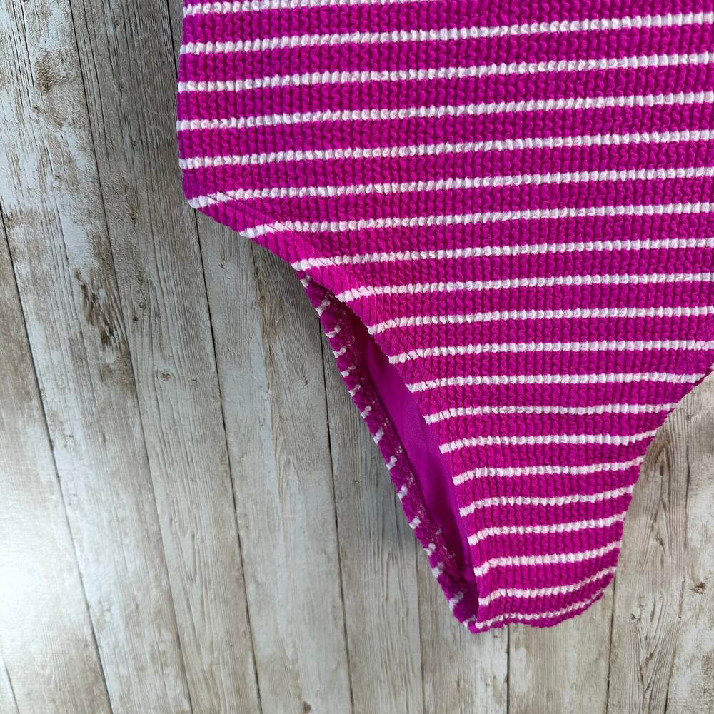 Lucky Brand One-piece Swimsuit Women S Hot Pink‎ Keyhole Stripe Textured Beachy - Picture 7 of 9